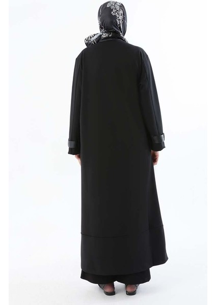 Siyah-Deri Apolet Detaylı Fermuarlı Ferace fırsatları