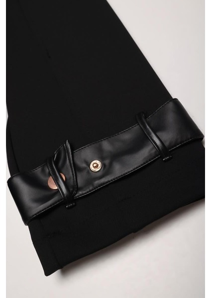 Siyah-Deri Apolet Detaylı Fermuarlı Ferace indirimleri