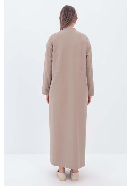 Bej-Cepli Hakim Yaka Büyük Beden Ferace modelleri