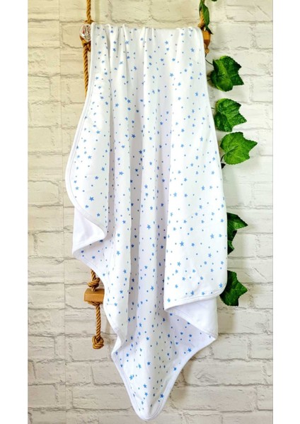 Yumuşak pamuklu yenidoğan bebek battaniyesi, 75x90cm, mavi yıldız desenli