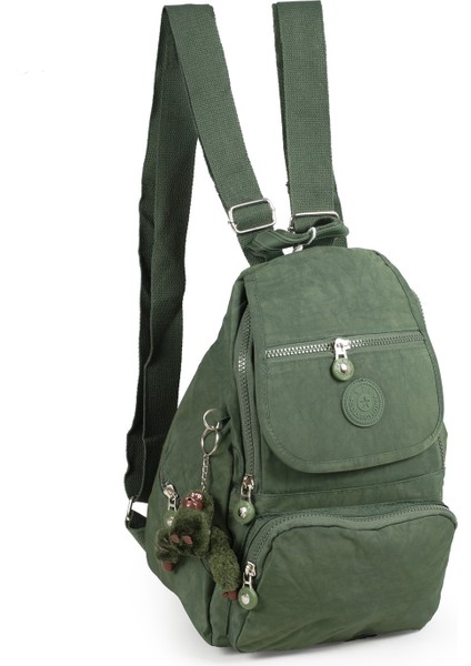 Küçük Boy Krinkıl /klinkır Su Geçirmez Uzun Askılı Çok Gözlü Günlük Kadın Sırt Çantası Yeşil 12-4g