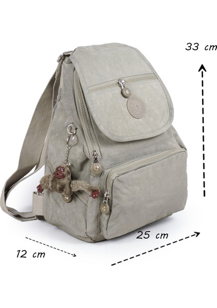 Küçük Boy Krinkıl /klinkır Su Geçirmez Uzun Askılı Çok Gözlü Günlük Kadın Sırt Çantası Bej 12-4g fiyatları