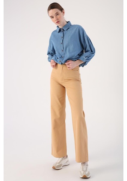 BISKÜVI-Pamuk Bol Paça Parça Boyama Rahat Kalıp Pantolon