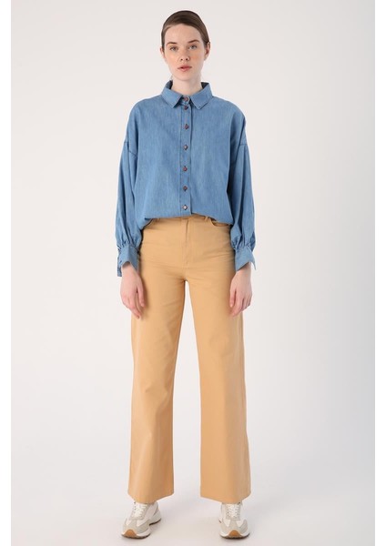 BISKÜVI-Pamuk Bol Paça Parça Boyama Rahat Kalıp Pantolon fiyatları