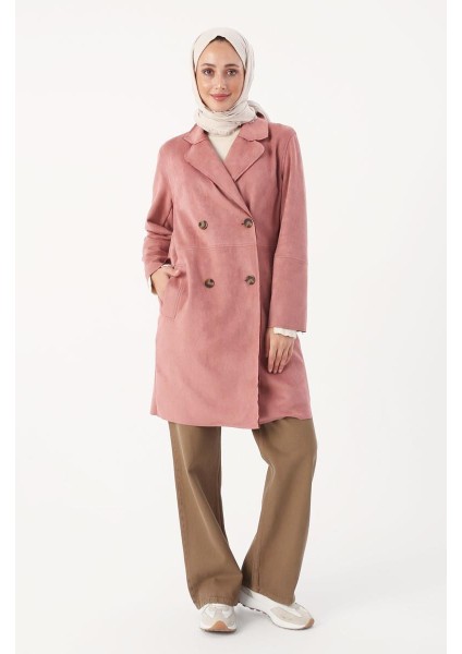 Açık Gül-Süet Kruvaze Blazer Ceket