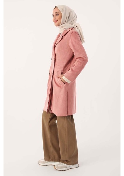 Açık Gül-Süet Kruvaze Blazer Ceket