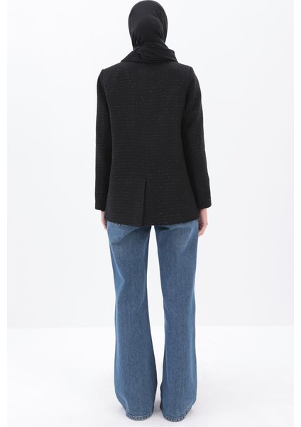 Siyah-Simli Tüvit Kumaş Blazer Ceket