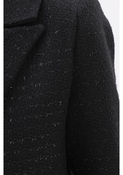 Siyah-Simli Tüvit Kumaş Blazer Ceket