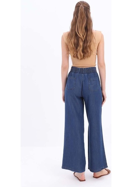 Koyu Mavi-Beli Lastikli Denim Pantolon
