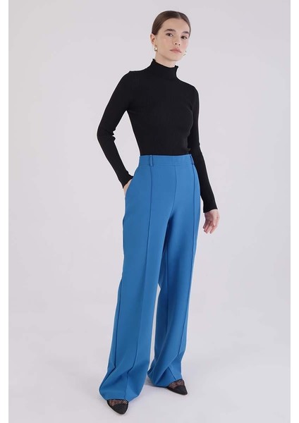 Saks-Nervürlü Palazzo Pantolon