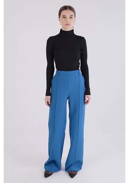 Saks-Nervürlü Palazzo Pantolon fiyatları