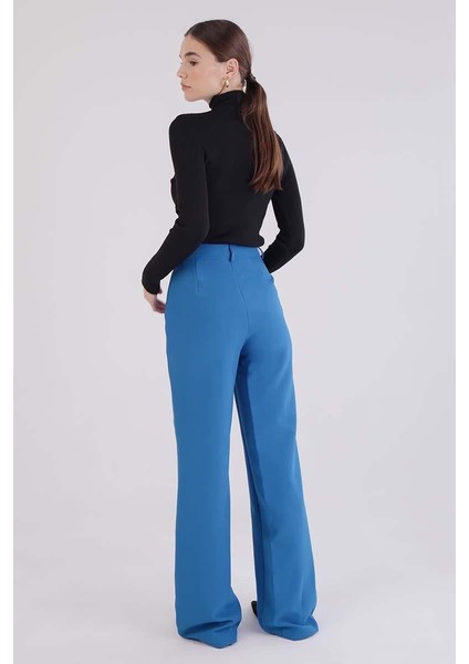 Saks-Nervürlü Palazzo Pantolon fırsatları