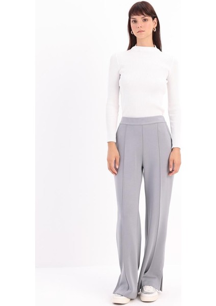 Gri-Nervürlü Bol Paça Örme Pantolon fiyatları
