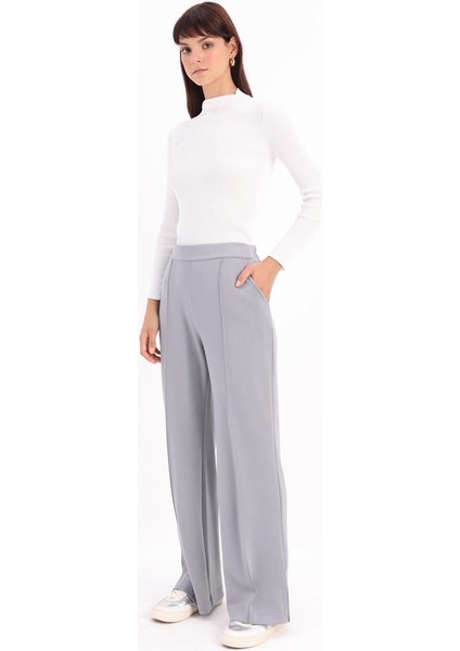Gri-Nervürlü Bol Paça Örme Pantolon modelleri