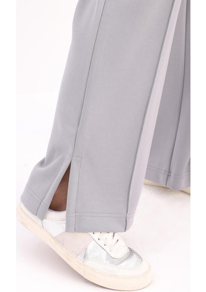 Gri-Nervürlü Bol Paça Örme Pantolon indirimleri