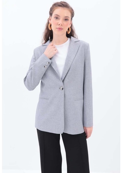 Gri-Astarlı Blazer Ceket