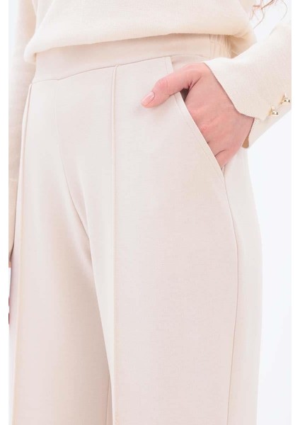 Açık Bej-Nervürlü Bol Paça Örme Pantolon indirimleri