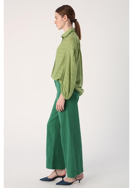YEŞIL-%100 Pamuk Bol Paça Cepli Pantolon modelleri