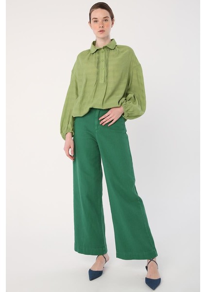 YEŞIL-%100 Pamuk Bol Paça Cepli Pantolon indirimleri
