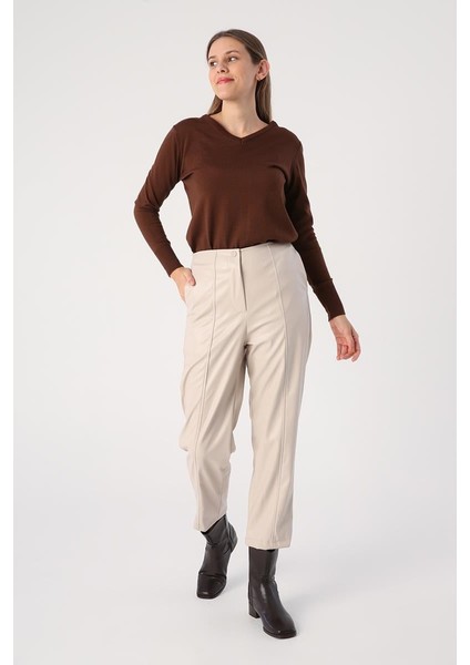 Taş-Içi Şardonlu Çima Dikişli Deri Pantolon