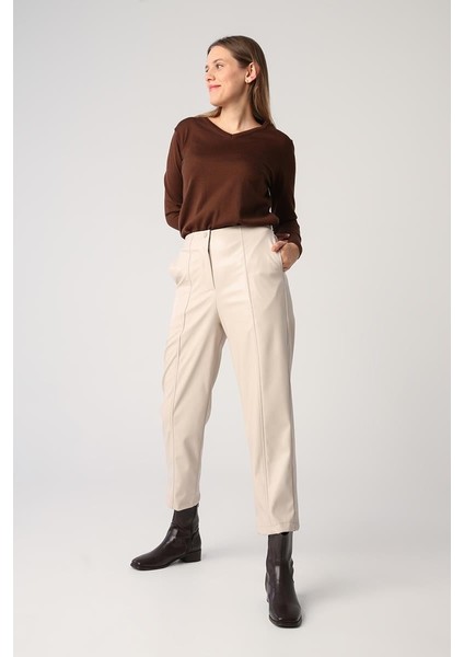 Taş-Içi Şardonlu Çima Dikişli Deri Pantolon modelleri