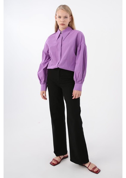 Siyah-Pamuklu Wide Leg Likralı Pantolon