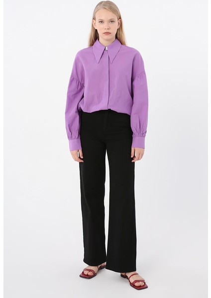 Siyah-Pamuklu Wide Leg Likralı Pantolon