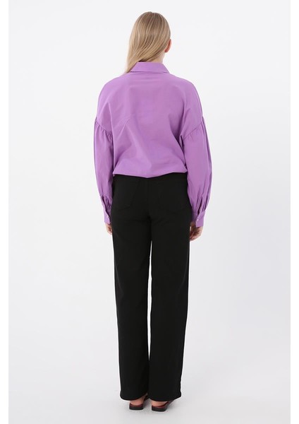 Siyah-Pamuklu Wide Leg Likralı Pantolon