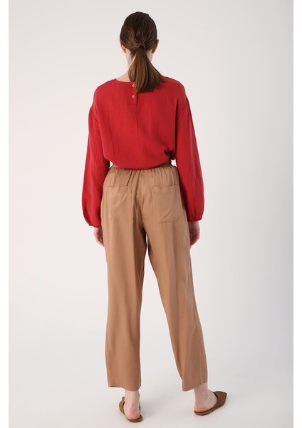 Vizon-Beli Lastikli Geniş Paça Pantolon fırsatları