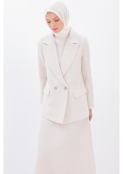 Beyaz-Simli Tüvit Kumaş Blazer Ceket
