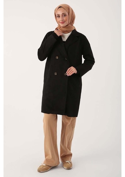 Siyah-Süet Kruvaze Blazer Ceket