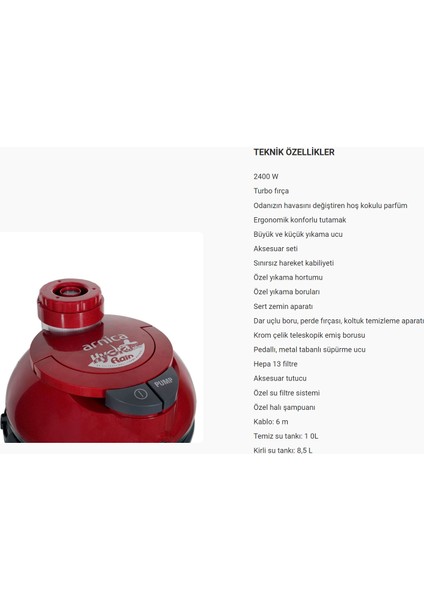 Hydra Rain Plus Su Filtreli Halı Yıkama & Süpürme Makinesi Hepsi Bir Arada 2400 W