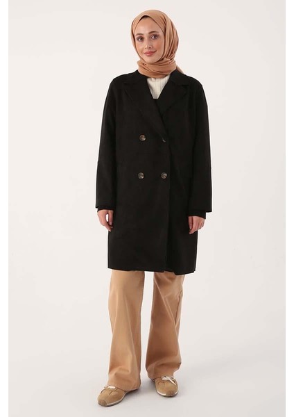 Siyah-Süet Kruvaze Blazer Ceket