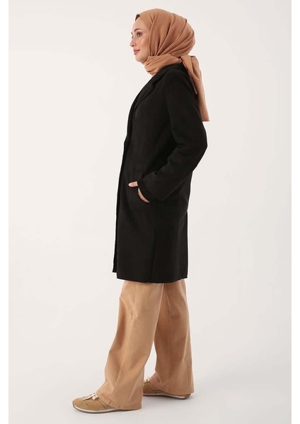 Siyah-Süet Kruvaze Blazer Ceket