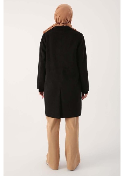 Siyah-Süet Kruvaze Blazer Ceket