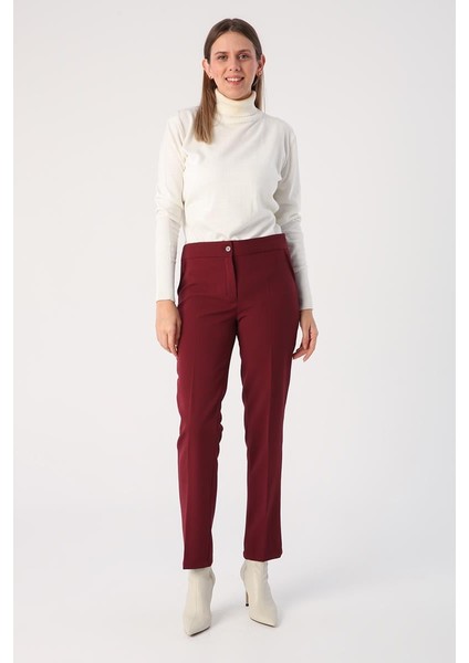 Bordo-Likralı Cigarette Pantolon