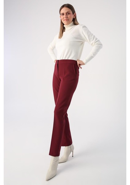Bordo-Likralı Cigarette Pantolon