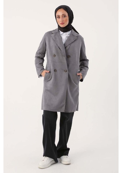 Gri-Süet Kruvaze Blazer Ceket