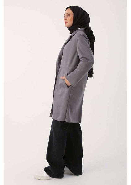 Gri-Süet Kruvaze Blazer Ceket