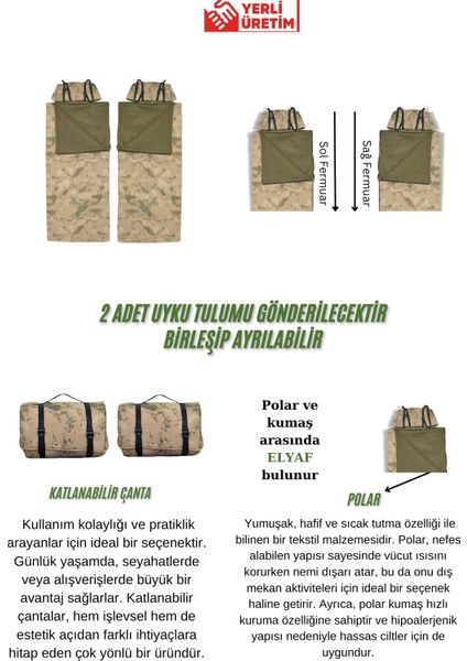 Med Online Çift Kişilik Birleşebilir 2'Li Kamuflaj Uyku Tulumu (-25 °c) Su Geçirmez Membranlı (2.15×1.50 M)