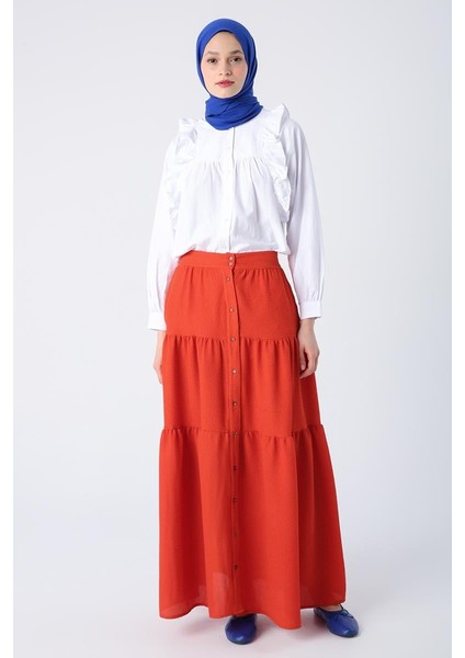 Nar Çiçeği-Düğmeli Beli Lastikli Fırfırlı Bürümcük Etek fiyatları