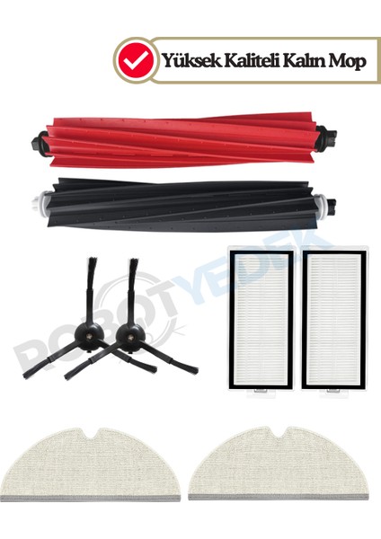 Roborock Q5 Pro, Q5 Pro Plus Uyumlu Yedek Fırça Hepa Filtre Mop Seti-8 Parça