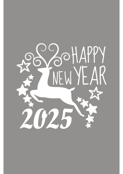 Geyik ve Happy New Year 2025 Yılbaşı Süslemeleri Yeni Yıl Vitrin Cam Sticker