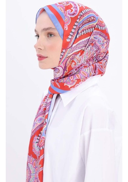 Turuncu-Mor-Desenli Twill Şal