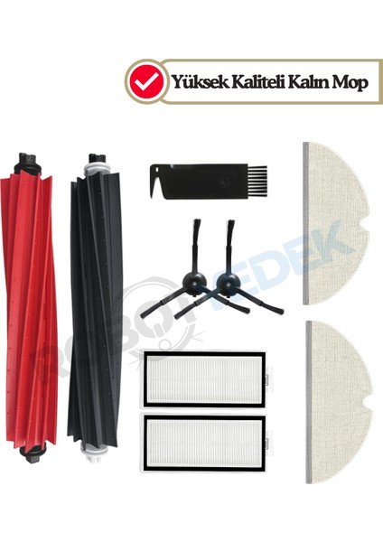 Roborock Q5 Pro, Q5 Pro Plus Uyumlu Yedek Fırça Hepa Filtre Mop Seti-9 Parça