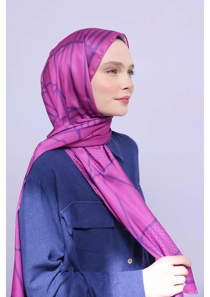 Fuşya-Mor-Desenli Twill Şal
