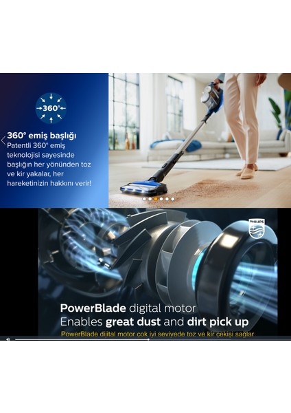 LED 360° Emiş Başlığı Speedpro Max Kablosuz Dikey Süpürge , Mini Turbo Fırça Philips Traş ve Vucüt Bakım Seti+ Lambader Hediye