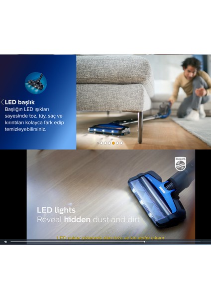 LED 360° Emiş Başlığı Speedpro Max Kablosuz Dikey Süpürge , Mini Turbo Fırça Philips Traş ve Vucüt Bakım Seti+ Lambader Hediye