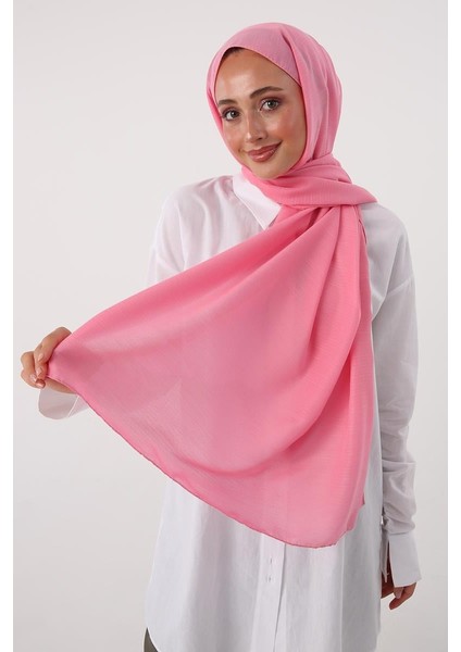 Pembe-Şerit Detaylı Pamuklu Şal