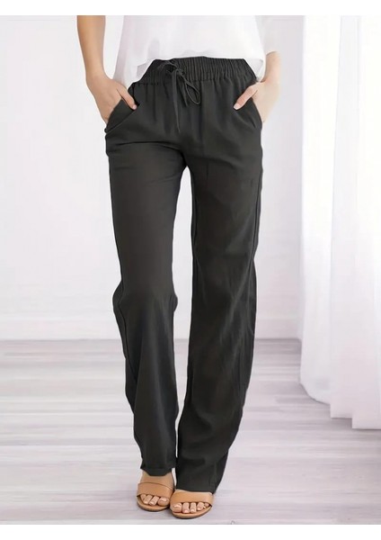 Ela Mod Kadın Beli Lastikli Keten Pantolon modelleri